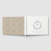 Dusky Blue Floral Laurel Wreater Monogram Baptisme Gastenboek (Volledig)