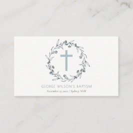 Dusky Blue Floral Laurel Wreater Monogram Baptisme Plaatskaartje