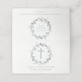 Dusky Blue Floral Laurel Wreater Monogram Baptisme Plaatskaartje (Buitenkant ongevouwen)