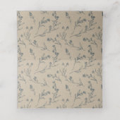 Dusky Blue Floral Laurel Wreater Monogram Baptisme Plaatskaartje (Binnenkant ongevouwen)