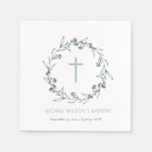 Dusky Blue Floral Laurel Wreater Monogram Baptisme Servet (Voorkant)