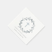 Dusky Blue Floral Laurel Wreater Monogram Baptisme Servet (Hoek)