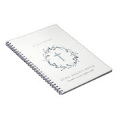 Dusky Blue Floral Laurel Wreath Monogram Baptism G Notitieboek (Rechterzijde)