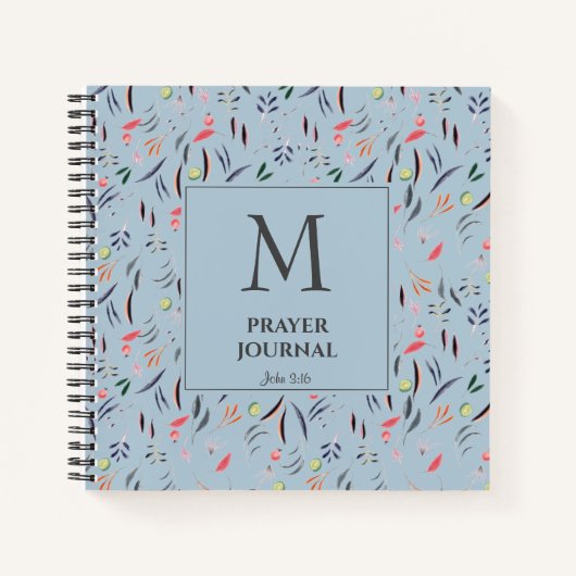 Dusky Blue | Floral | Monogram | PRAYER JOURNAL Notitieboek (Voorkant)