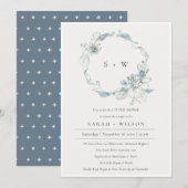 Dusky Blue Floral Wreatestellen Shower Invite Bedankkaart (Voorkant / Achterkant)