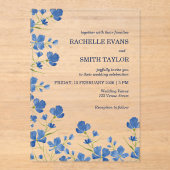 Dusky Blue Flower Wedding Invite Acryl Uitnodigingen (Voorkant)