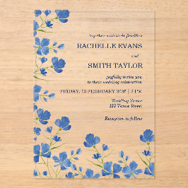 Dusky Blue Flower Wedding Invite Acryl Uitnodigingen