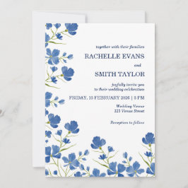 Dusky Blue Flower Wedding Invite Kaart