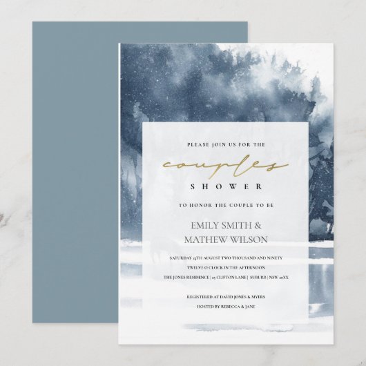 DUSKY BLUE FOREST LAKE PINE COUPLES SHOWER INVITE BEDANKKAART (Voorkant / Achterkant)