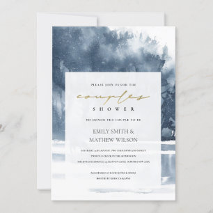 DUSKY BLUE FOREST LAKE PINE COUPLES SHOWER INVITE BEDANKKAART