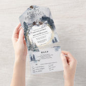 Dusky Blue Forest waterverf Bomen Xmas bruiloft All In One Uitnodiging (Afscheurbaar)