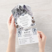 Dusky Blue Forest waterverf foliage bruiloft All In One Uitnodiging (Afscheurbaar)