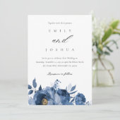 Dusky Blue Gold Floral Alles in één bruiloft Kaart (Staand voorkant)