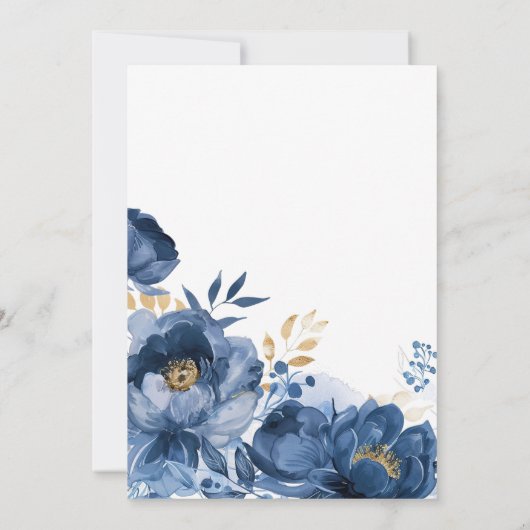 Dusky Blue Gold Floral bruiloft uitnodiging (Achterkant)