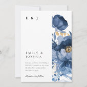 Dusky Blue Gold Floral bruiloft uitnodiging (Voorkant)