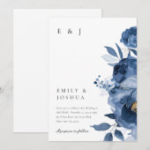 Dusky Blue Gold Floral bruiloft uitnodiging (Voorkant / Achterkant)