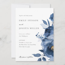 Dusky Blue Gold Floral bruiloft uitnodiging