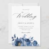 Dusky Blue Gold Floral bruiloft uitnodiging (Voorkant)