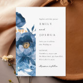 Dusky Blue Gold Floral bruiloft uitnodiging