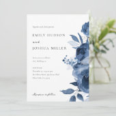 Dusky Blue Gold Floral bruiloft uitnodiging (Staand voorkant)