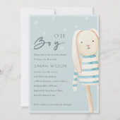 Dusky Blue Gray Bunny Oh Boy Baby shower nodigt ui Bedankkaart (Voorkant)