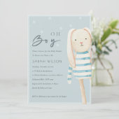 Dusky Blue Gray Bunny Oh Boy Baby shower nodigt ui Bedankkaart (Staand voorkant)