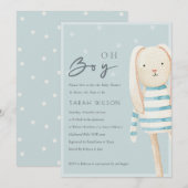Dusky Blue Gray Bunny Oh Boy Baby shower nodigt ui Bedankkaart (Voorkant / Achterkant)