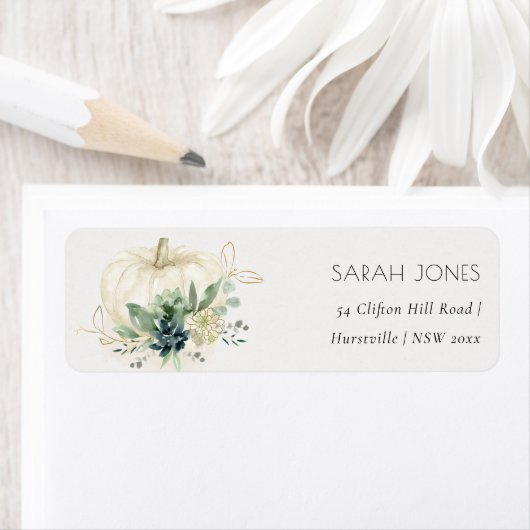 Dusky Blue Green Gold Succulent Pumpkin-adres Etiket (Insitu)