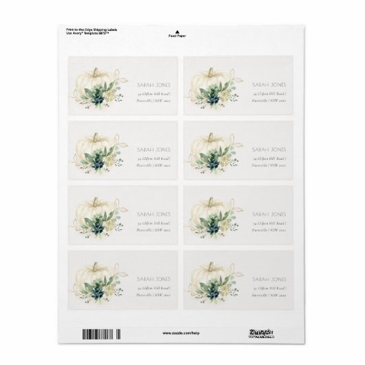 Dusky Blue Green Gold Succulent Pumpkin-adres Etiket (Full Sheet)