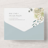 Dusky Blue Green Gold Succulent Pumpkin Weddenscha All In One Uitnodiging (Achterkant)