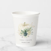 Dusky Blue Green Gold Succulent Pumpkin Weddenscha Papieren Bekers (Achterkant)