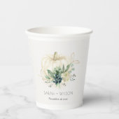 Dusky Blue Green Gold Succulent Pumpkin Weddenscha Papieren Bekers (Voorkant)