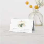 Dusky Blue Green Gold Succulent Pumpkin Weddenscha Plaatskaartje (Achterkant)