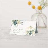 Dusky Blue Green Gold Succulent Pumpkin Weddenscha Plaatskaartje (Voorkant)