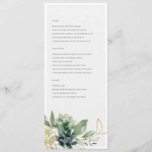 Dusky Blue Green Succulent Foliage Weddenschap Men Menu (Achterkant)