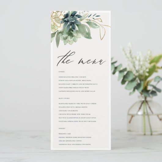 Dusky Blue Green Succulent Foliage Weddenschap Men Menu (Staand voorkant)