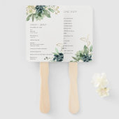 Dusky Blue Green Succulent Foliage Wedding Program Handwaaier (Voorkant en achterkant)