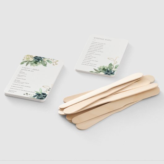 Dusky Blue Green Succulent Foliage Wedding Program Handwaaier (Niet-gemonteerd)