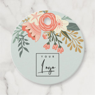 Dusky Blue Oranje Blush Ambrosia Floral Logo Bedankjes Labels