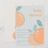 Dusky Blue Oranje Fruity Bold Baby shower Kaart (Voorkant / Achterkant)