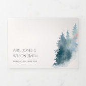 DUSKY BLUE PINK MOUNTAINS PINE WATERVERF WEDING DRIELUIK UITNODIGING (Cover)