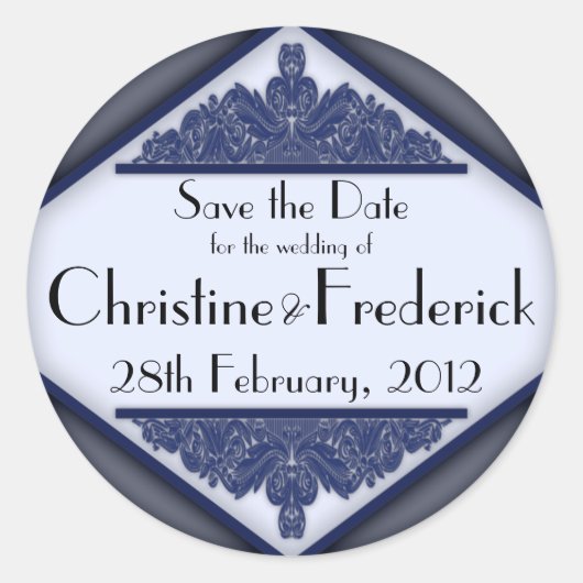 Dusky Blue , rond save the date sticker (Voorkant)