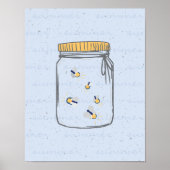 Dusky Blue Rough Schets Vuurvliegen in Mason Jar Poster (Voorkant)