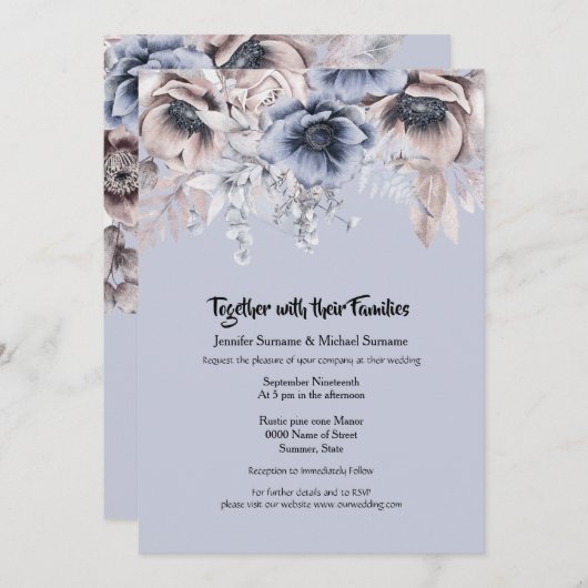 Dusky blue roze bos anemone bloem kaart (Voorkant / Achterkant)