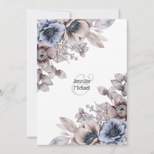 Dusky blue roze bos roos anemone chic kaart (Achterkant)