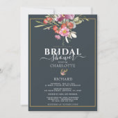 Dusky Blue, roze Floral Gold Vrijgezellenfeest Kaart (Voorkant)