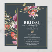 Dusky Blue, roze Floral Gold Vrijgezellenfeest Kaart (Voorkant / Achterkant)