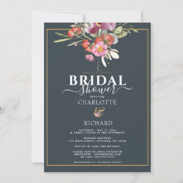 Dusky Blue, roze Floral Gold Vrijgezellenfeest Kaart