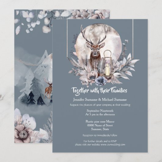 Dusky blue roze woud staart night moon kaart (Voorkant / Achterkant)