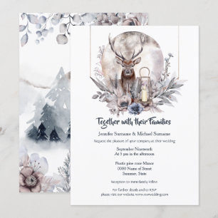 Dusky blue roze woud stag nachtelijke maanuitnodig kaart